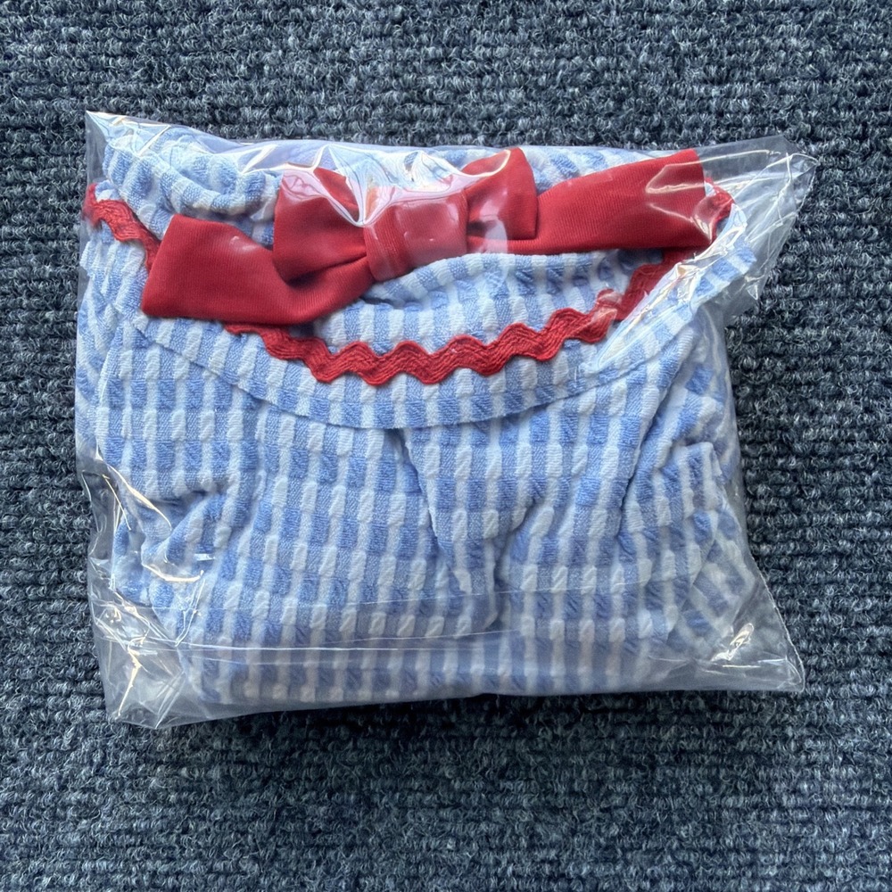 Sperry Infant Girls UPF 50+ UV Seersucker Striped Ruffle Swimsuit Red Bow Sz 9M - Picture 9 of 10